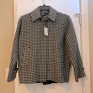 🟢 New Zara Oversized Black White Plaid Wool Coat Jacket Shacket XS